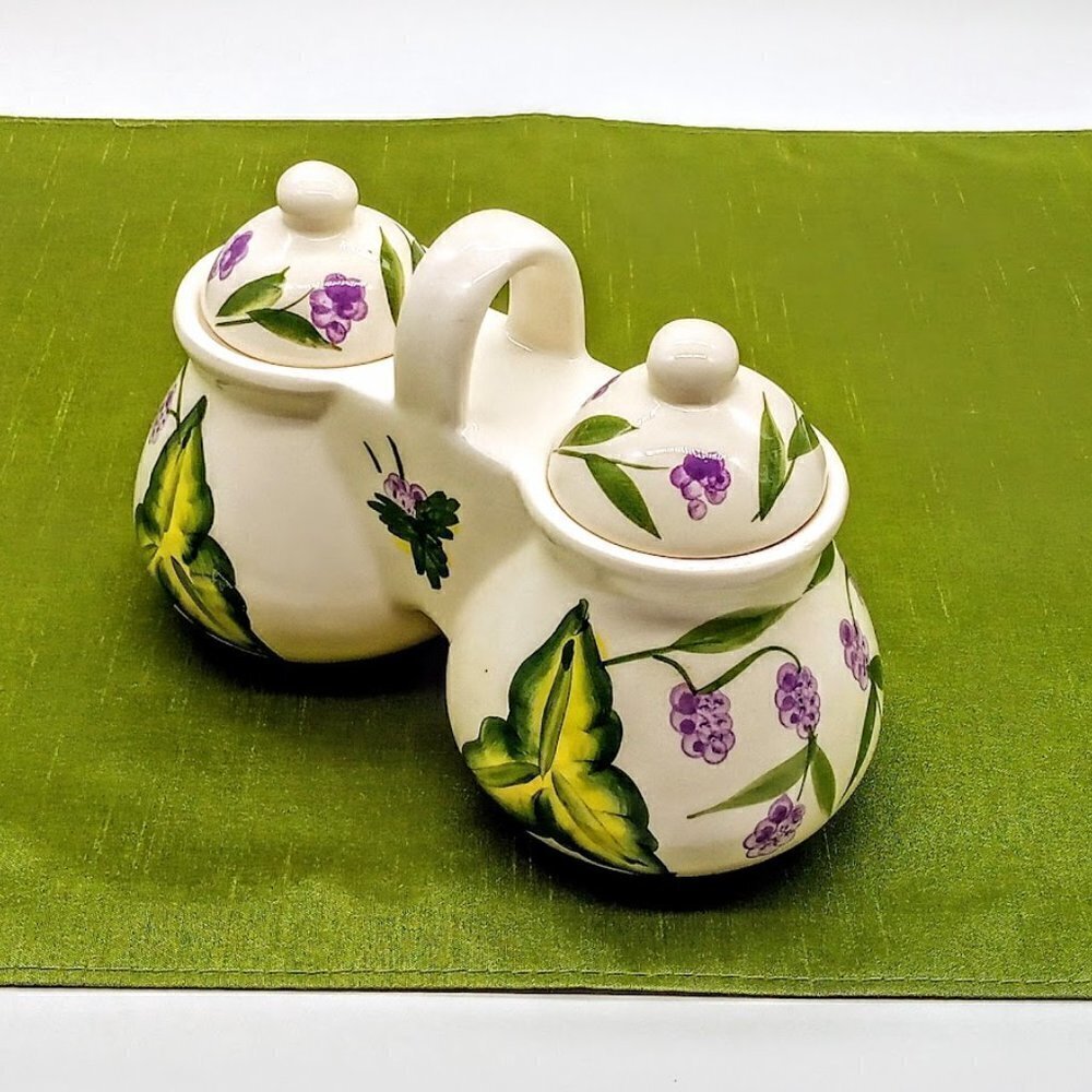 Vintage Designpac Inc. Hand-Painted Floral Ceramic Covered Condiment Dish